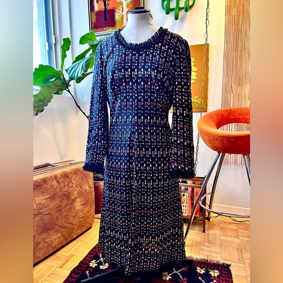 60s/70s Rainbow Boucle Knit Dress - Picture 1 of 8